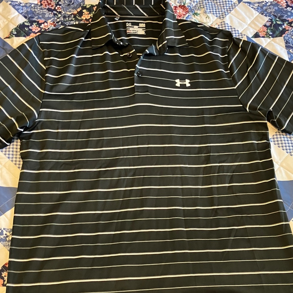 Under Armour Men's Polo with Black and White Stripes - Picture 2 of 4